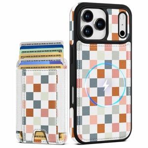 NWT iPhone 17 Pro Colorful Checker Leather Phone Case with Magnetic Card Holder